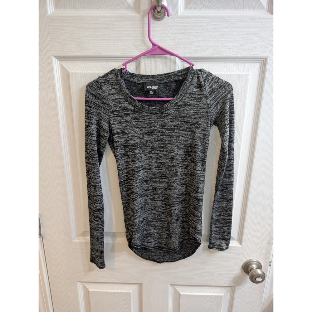 Aritzia Wilfred Free Black Marled Knit Long Sleeve Top - Size XXS
